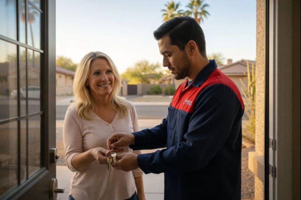 Close-up of internal lock pins being replaced during a house rekey Mesa appointment to improve home security.